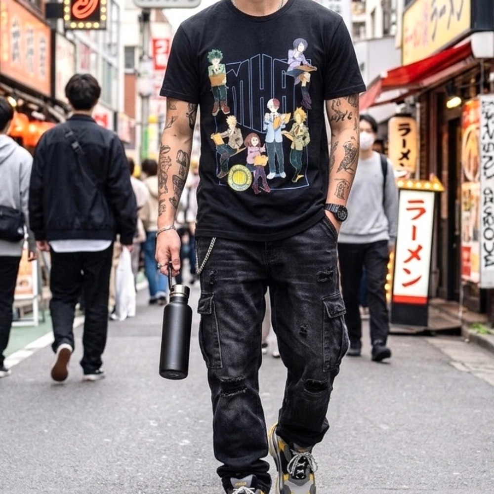 My Hero Academia Crunchyroll Mens Black Graphic T-Shirt Class 1-A Anime Size M